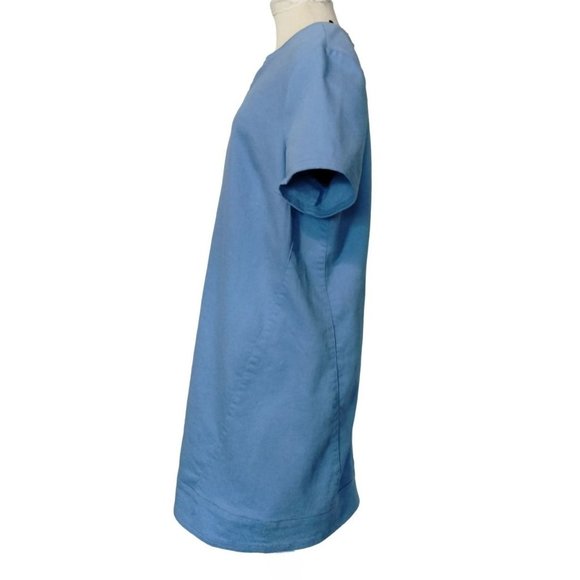 C. WONDER BLUE SPLIT NECK SHORT SLEEVE BACK ZIP STRETCH DENIM DRESS SIZE 16 - Picture 4 of 8